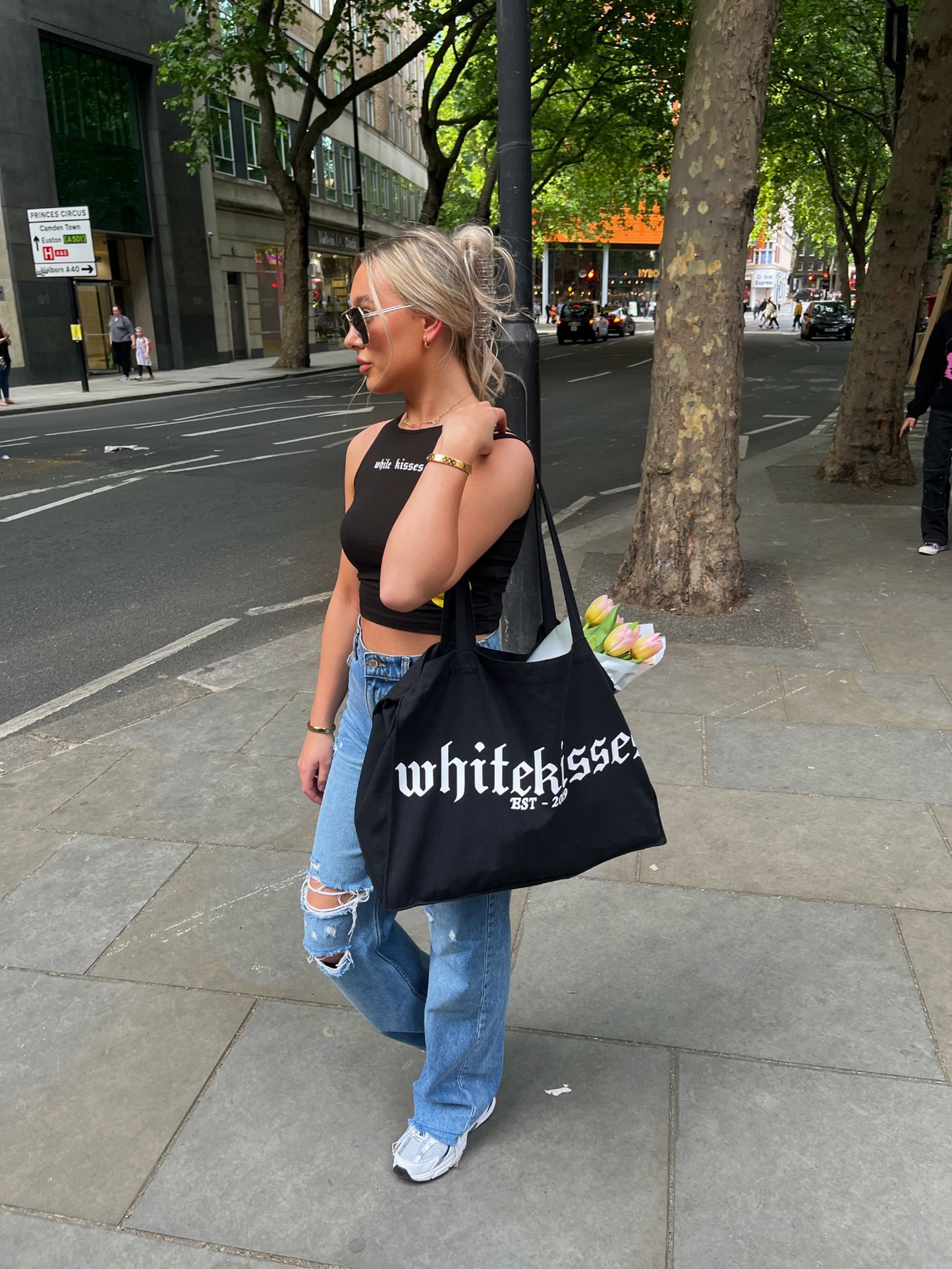 White Kissss Black Canvas Bag