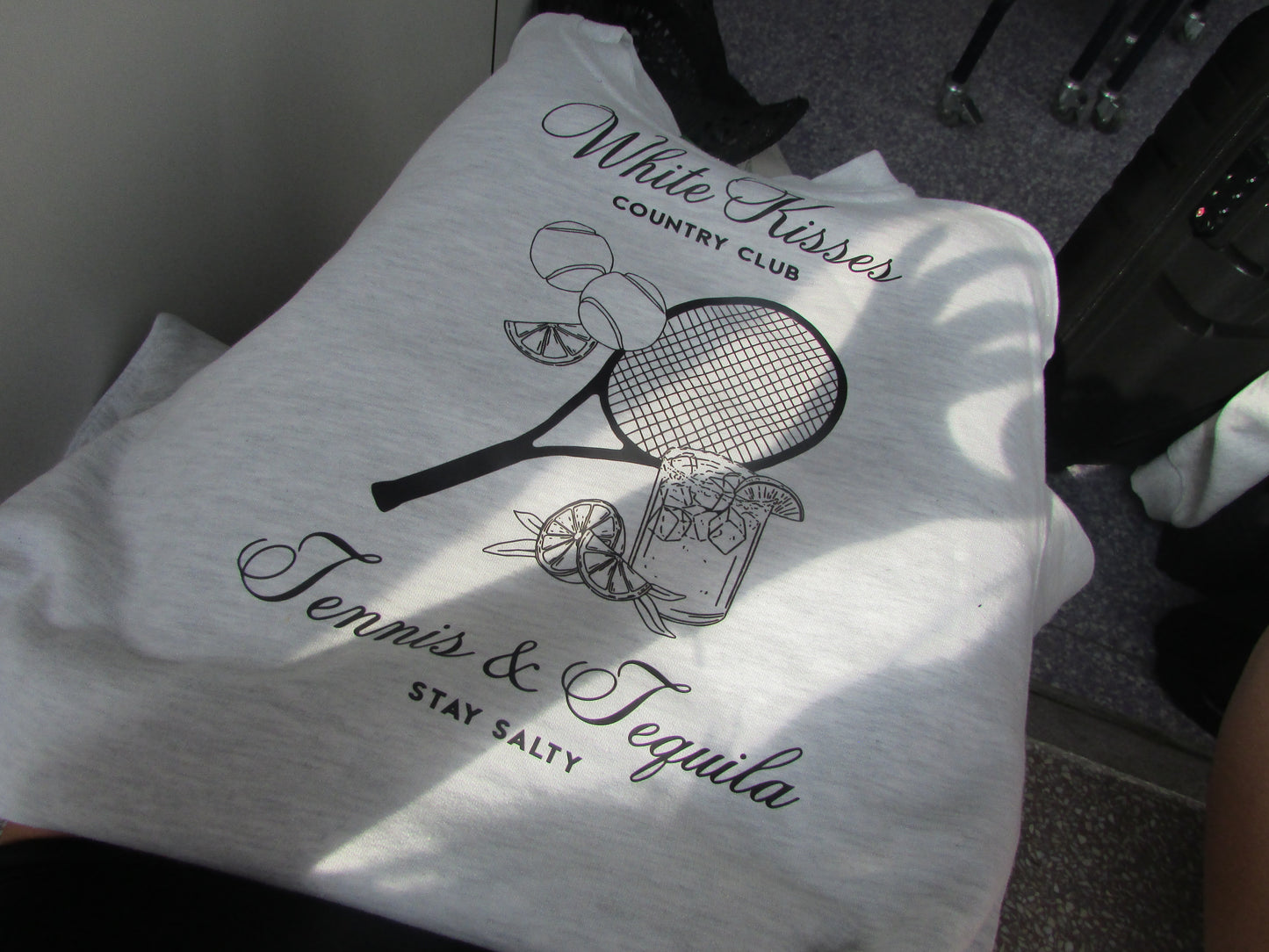 Ash Grey & Black Tennis & Tequila Crewneck