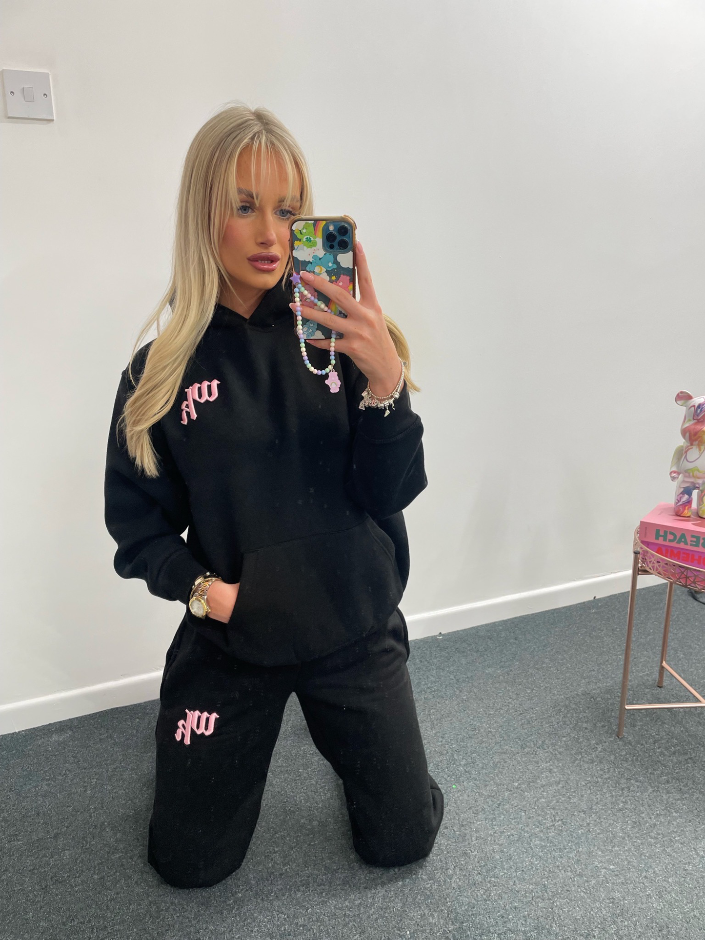 White Kisses 3D Black & Pink Tracksuit