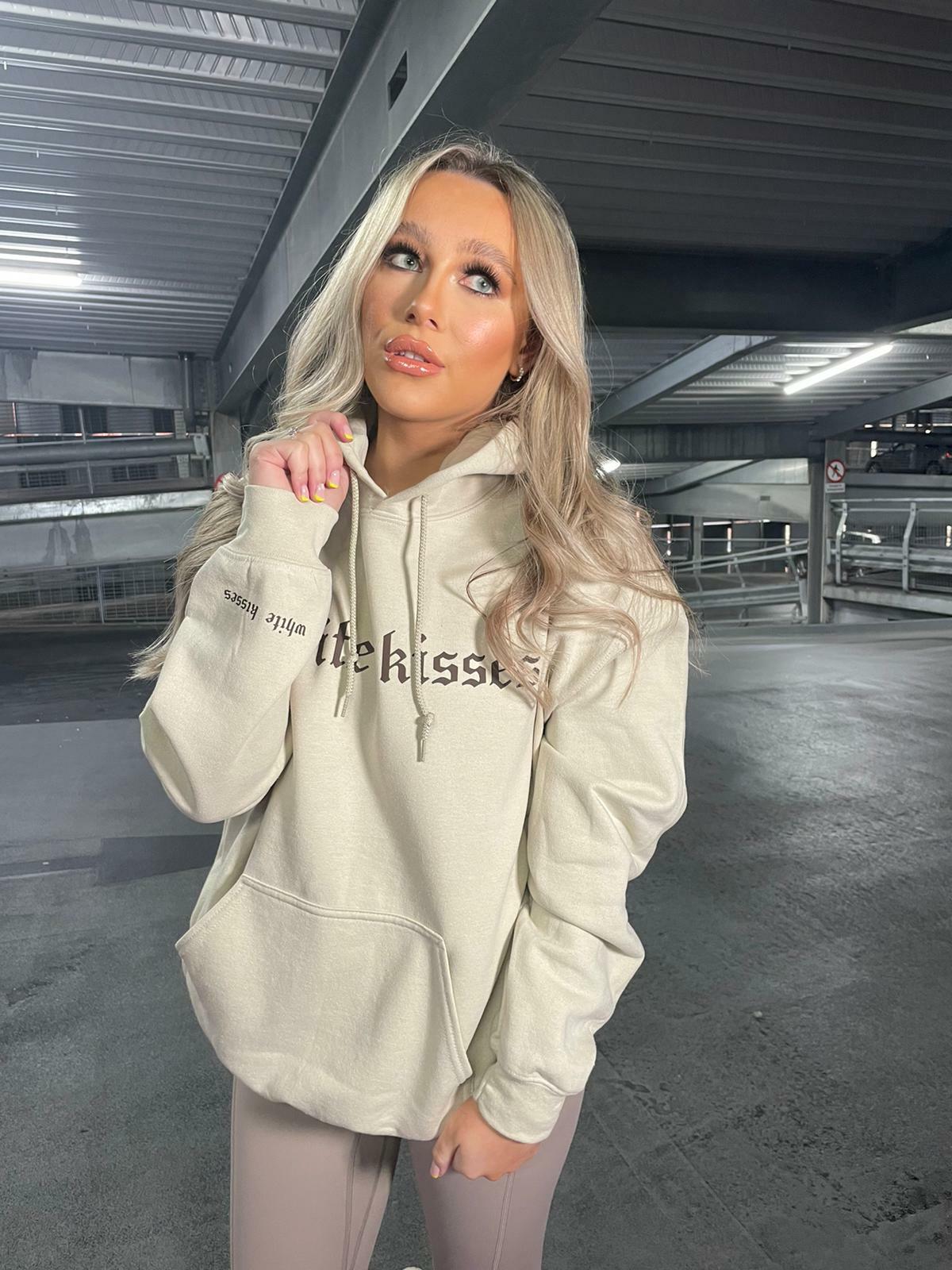 Beige White Kisses Hoodie