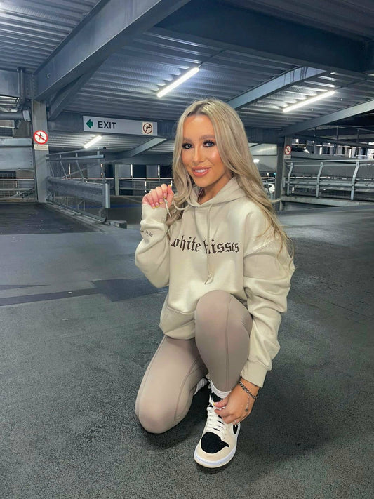 Beige White Kisses Hoodie