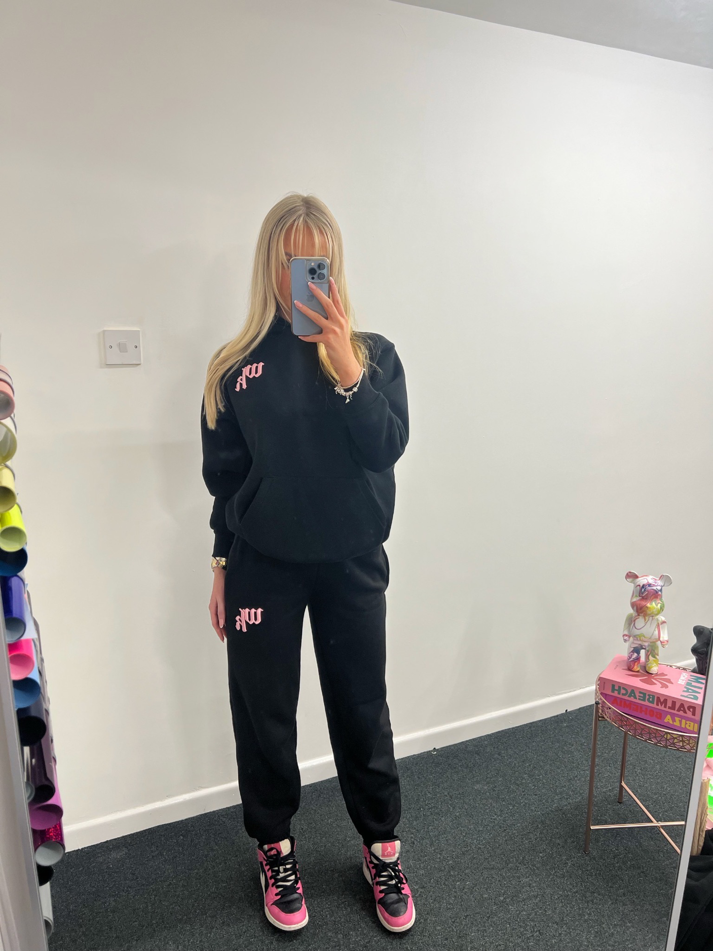 White Kisses 3D Black & Pink Tracksuit